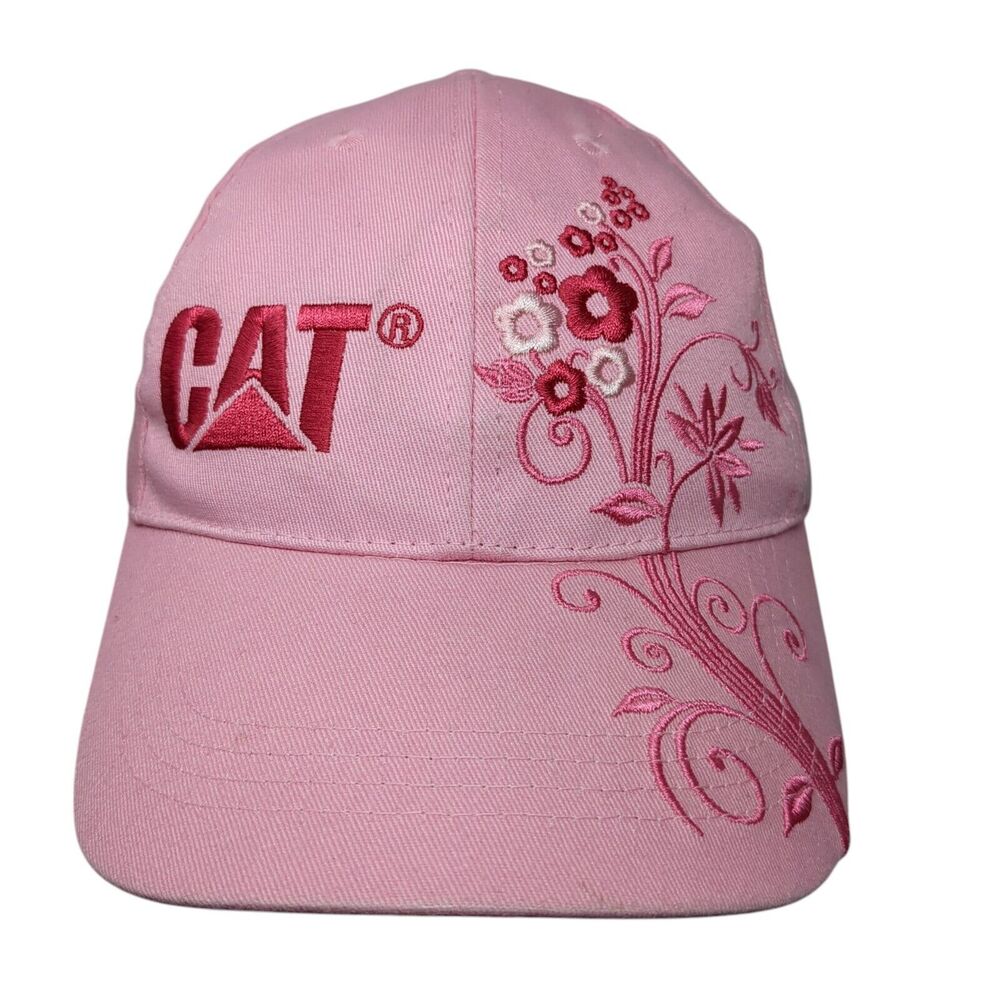 CAT Strapback Hat Pink One Size Adjustable Embroidered Floral Vented Holes